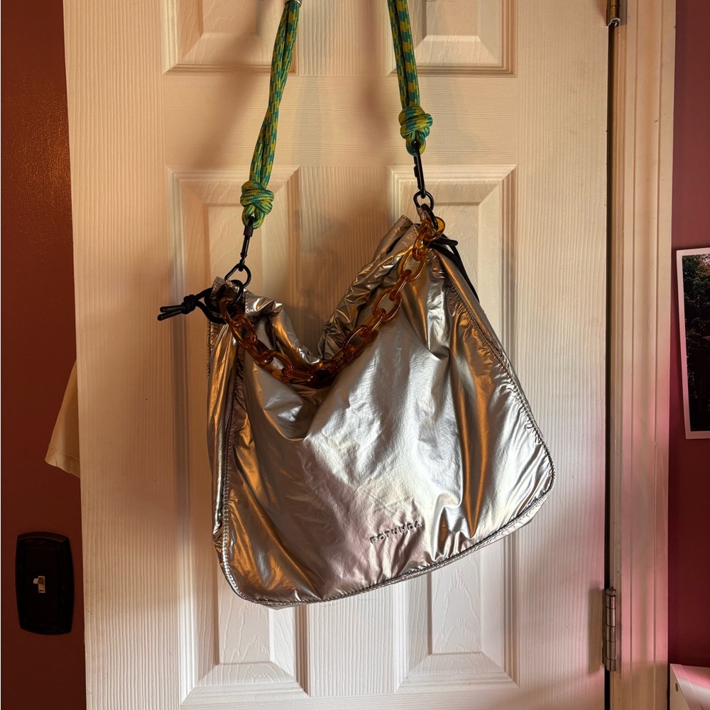 Rotunda for free people Shiny Silver Shoulder Bag with Amber Chain w/ wallet - Picture 2 of 11